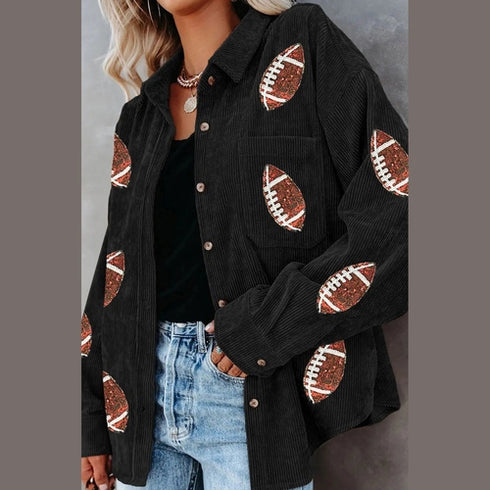 'Lainey' Sequin Corduroy Football Jacket - Celes Fashion